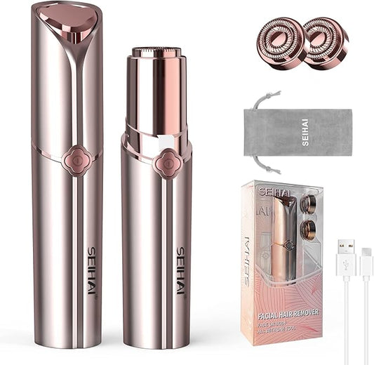 Facial Hair Removal for Women, Hair Removal Device, SEIHAI Rechargeable Hair Remover for Women, Facial Hair Remover for Face, Upper Lip, Chin, Included 2 x Replacement Heads