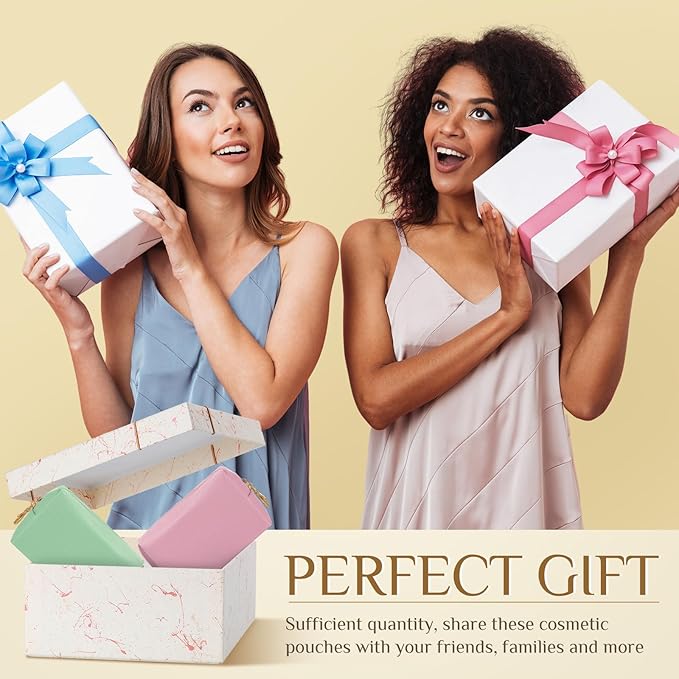 Cunno 50 Pcs Makeup Bag Bulk PU Leather DIY Cosmetic Plain Preppy Makeup Pouch Portable Waterproof Toiletry Bags for Women Travel Pencil Case Cosmetic Organizer (Multicolor)