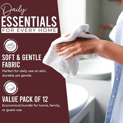 DAN RIVER 12 Pack Wash Cloths for Showering [12x12] - 100% Cotton Washcloths Premium Quality Flannel Face Cloths for Bathroom, Highly Absorbent and Soft Feel Wash Clothes, Pomegranate