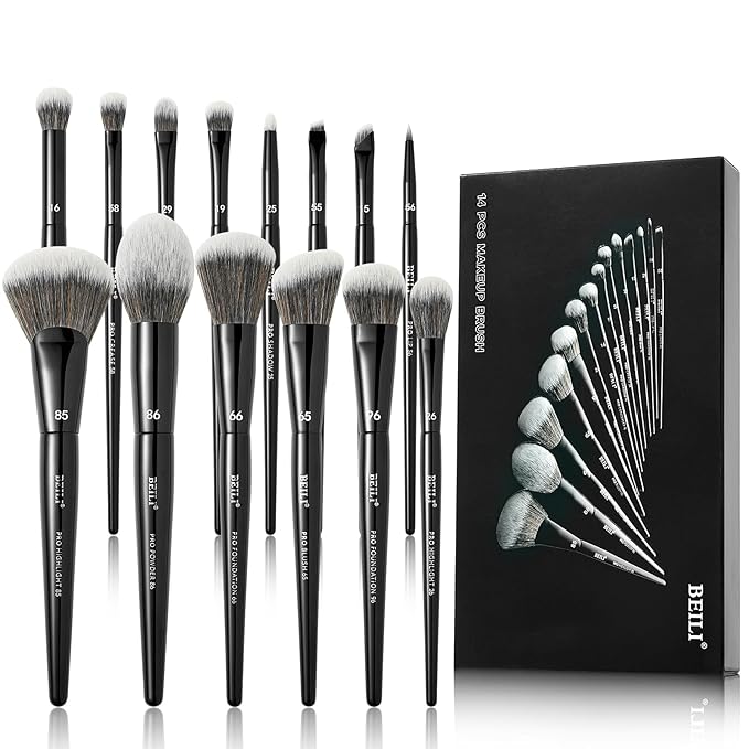 BEILI Makeup Brushes 14Pcs Professional Eyeshadow Brush Set Premium Synthetic Makeup Brushes for Liquid, Cream & Powder Eyeshadow
