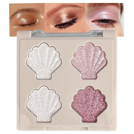 K'APEINE Glitter Eyeshadow Palette, 4 Colors Fine Shimmer Eye Shasows Sparkle Pink White Makeup Palette Diamond Bright Eyeshadow Highly Pigmented Makeup Kit Long Lasting for Women Girls Daily, Party