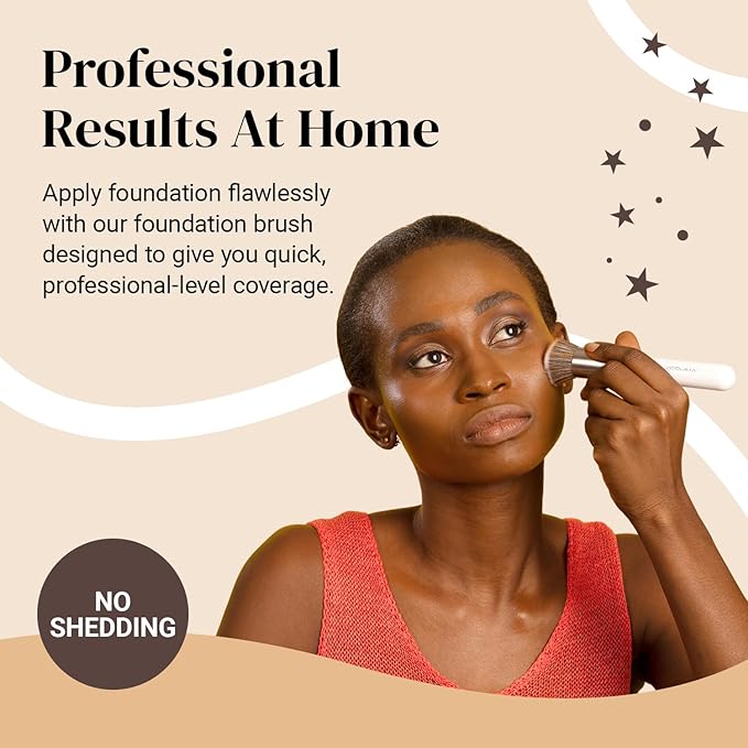 Keshima Foundation Brush Flat Top Kabuki - Premium Foundation Brush for Liquid Makeup, Cream, and Powder - Buffing, Blending, and Face (Regular Size, White)