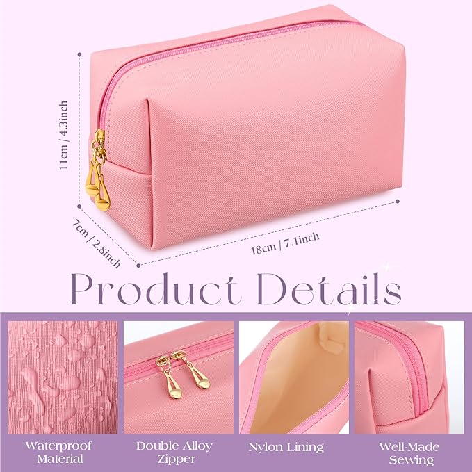 Kigeli 15 Pcs Aesthetic Makeup Bags PU Leather Cosmetic Pouches Waterproof Plain Toiletry Bags Makeup Pouches Bulk for Women Party Gift Travel Storage Organizer(Purple Series)