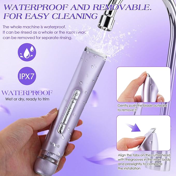 2 in 1 Bikini Trimmer for Women Dual Head Electric Razors IPX7 Waterproof Wet & Dry Use, Electric Shaver for Women Private Area Facial Body Underarm Leg Arm Hair Remover for Pubic Hair