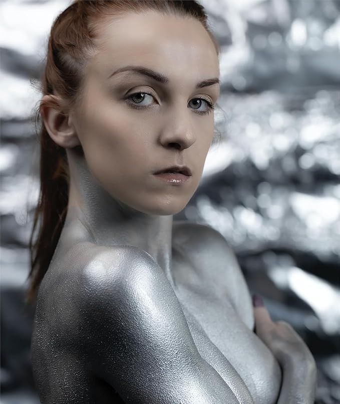 Go Ho Cream-Blendable Silver Face Paint (1.06 oz),Waterproof Metallic Silver Face Body Paint Stick for Halloween Costumes Cosplay SFX Makeup