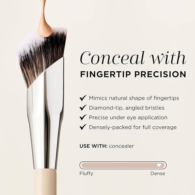 HALEYS Concealer Brush VEGAN+CRUELTY-FREE, Sustainable Wood, Vegan Bristles for Airbrushed Finish, For Creams,Liquids, Powder, Streak-free, Perfect Blending, Buffs, Smooths with Control, Special shape