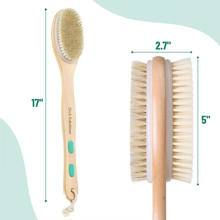 Slick Double Sided Shower Brush - Back Scrubber, Bath Brush Long Handle