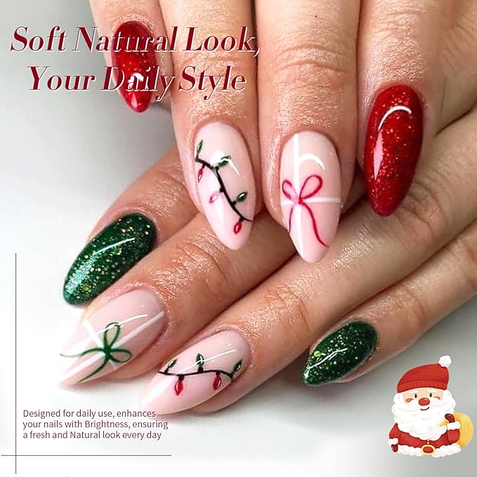 Born Pretty Gel Nail Polish Set 6 Colors,Spring Summer Green Red Gold Glitter Colos Gel Polish Kit Nail Art Manicure Design DIY Home Salon Collection Gift