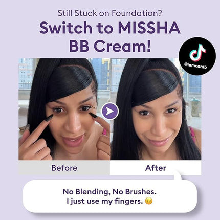MISSHA M PERFECT COVER SERUM BB CREAM No.27 Honey Beige- Medium with Cool/Neutral Undertone, BB Cream by Cardi B Pick, Skin Tint, Tinted Moisturizer, Skin Care Foundation Makeup, 1.18 Fl oz