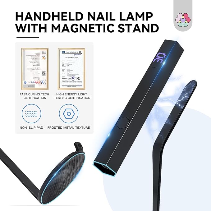 SAVILAND Handheld Magnetic U V Light for Nails: Black 2-in-1 Magnetic Nail Stand & Nail Stamper Cordless Nail Dryer Handheld LCD Display Screen Curing Lamp Portable Mini LED Gel Lamp Manicure Gift