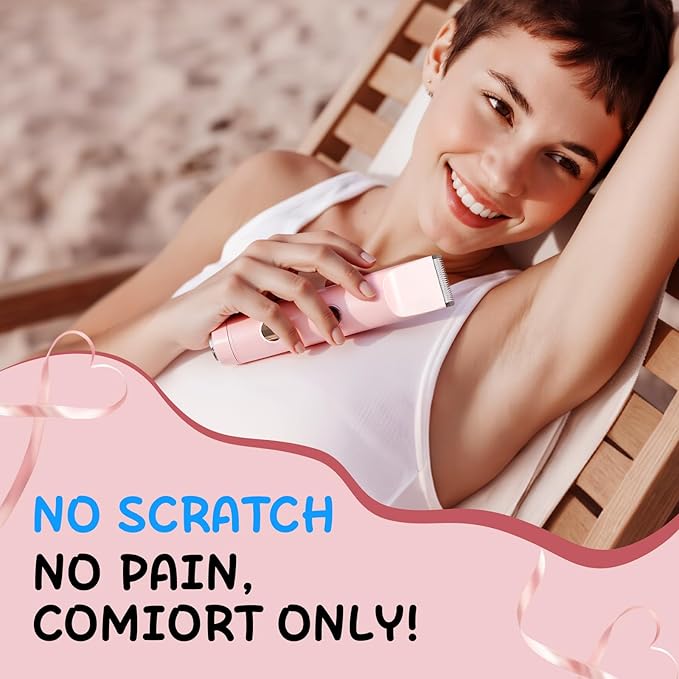 Bikini Trimmer for Women Electric Razors for Women, IPX7 Waterproof Hair Razor, Ceramic Blade Hair Trimmer Wet & Dry Use, Womens Painless Electric Shaver for Facial and Body-Pink
