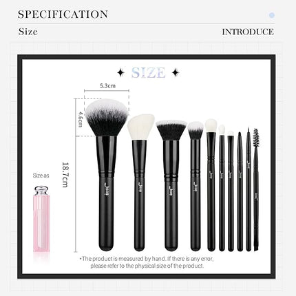 Jessup Makeup Brush Set 10pcs Black Make up Brushes Set Professional with Natural Synthetic Hair for Foundation Blending Blush Concealer Eyeshadow Eyebrow Eyeliner, T323