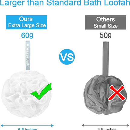 AmazerBath Loofah Sponge 60g/Piece, Exfoliating Bath Sponge Body Scrubber - Loofa Set of 4 - Snow White