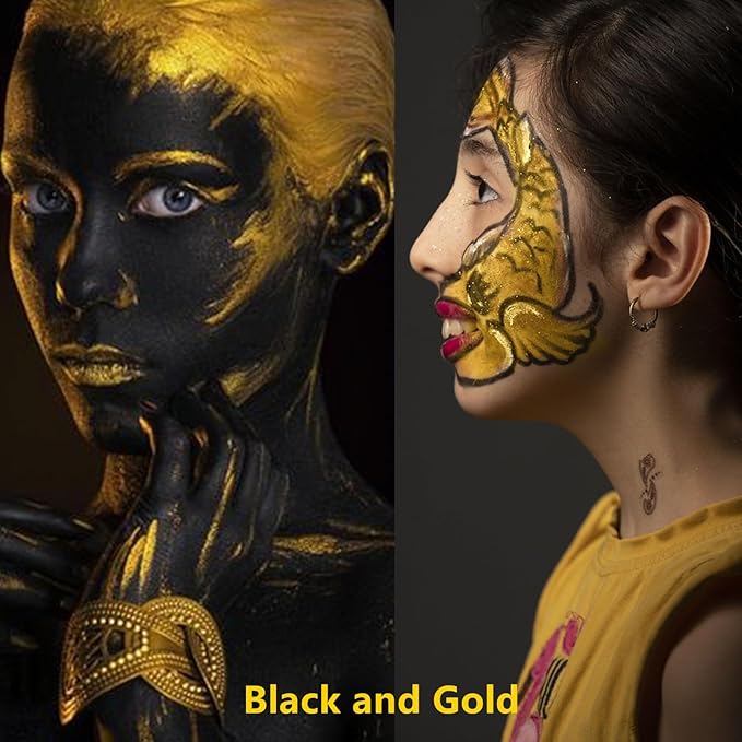 Go Ho Metallic Gold Face Body Paint Stick,Washable Face Paint Eye Black,Non-toxic Cream Metallic Finish Gold Body Paint for Halloween Cosplay SFX Makeup