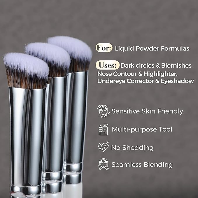 ENERGY Concealer Brush,Professional Under Eye Makeup Small Founation Angled Precision Face Blending Brush with Liquid Cream Powder for Dark Circles,Nose Contour,Eyeshadow Applicator White
