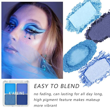 K'APEINE Eyeshadow Quad, Matte Blue Eyeshadow Palette 4-Color Highly Pigmented Long-Lasting Eyeshadows Makeup Palette for Women Girls Party,Music Festival, Stage Performance,Appointment