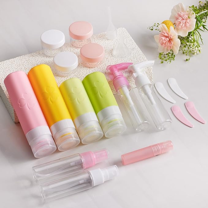 23 Pack Travel Bottles for Toiletries, TSA Approved Travel Shampoo Bottles, Silicone Travel Containers for Toiletries, Leak Proof Refillable Travel Essentials for Liquids Shampoo and Conditioner