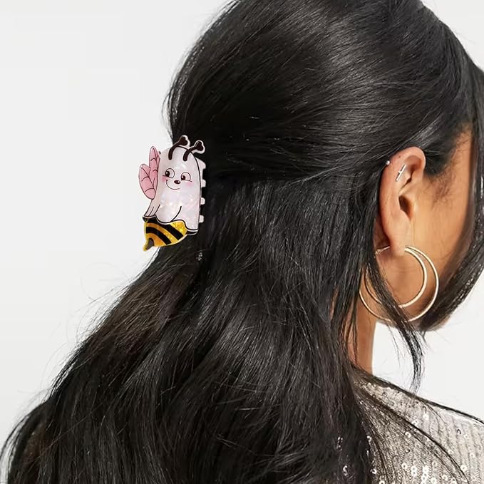 2 Pcs Halloween Hair Clips for Women, Cute Funny Ghost Bee Hair Claw Clips with Blue Pink Wings Design Halloween Hair Accessories Large Claw Clips Non-Slip Hair Claw for Thick and Thin Hair