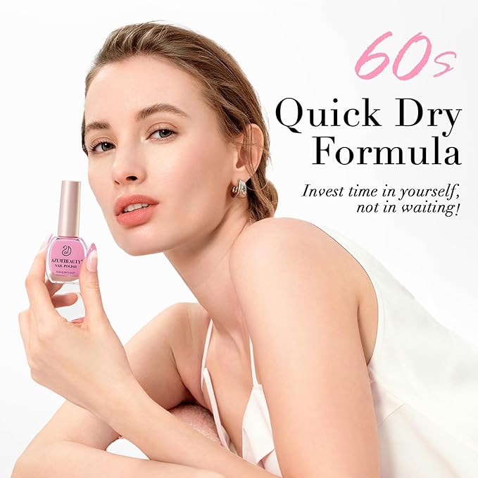 AZUREBEAUTY Nail Polish Shimmery Rose Pink Summer Nail Polish Quick Dry Natural Infinite Shine Nail Lacquer Fingernail Polish Strengthening Treatment Kit Salon-Quality for Women 10ml