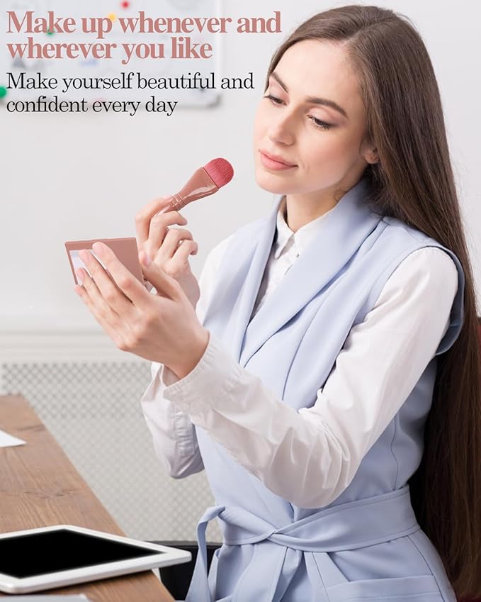 Travel Size Makeup Brushes Mini Set with Hard Case and Built-in Mirror, 5Pcs Small Cosmetic Brushes, On the Go Brush Travel Essentials kits for Women, Girls Gift (Dark Purple)