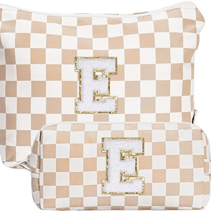 Narwey 2 PCS Valentines Day Gifts for Her Personalized Initial Makeup Bag, Girlfriend Teacher Women Teen Girls Gifts Trendy Stuff 10 11 12 14 13 15 16 Years Old, Travel Toiletry Bags Cosmetic Bag (E)