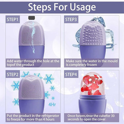 XHJRI Ice Face Roller Massager,Ice Cube Roller for Face, Eyes and Neck Naturally Conditioning and Skin Care,De-Puff Eye Bags,Reduce Migraine Pain,Reusable Massage Silicone Ice Mold (New Purple)