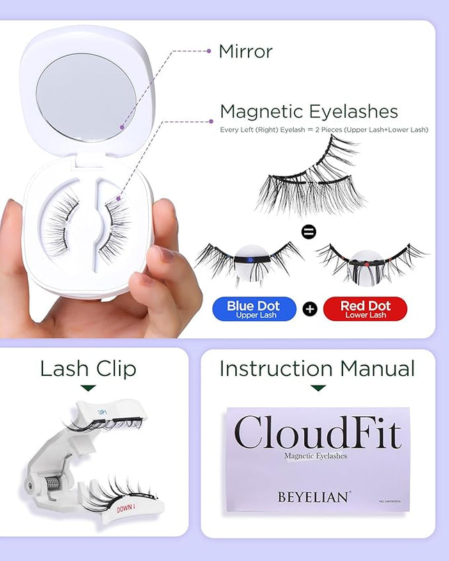 BEYELIAN Magnetic Eyelashes with Applicator Kit, Reusable Natural Look False Lashes, No Glue Needed Soft Magnetic Lashes for Eye M02 (Lightweight & Comfortable)