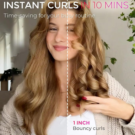 TYMO Automatic Rotating Curling Iron - TYMO CURLPRO Beach Waves Curling Wand, Portable Hair Curler, 500 Million Ionic, Dual Voltage & Lightweight for Travel, Ceramic Coating, 1 Inch, Pink