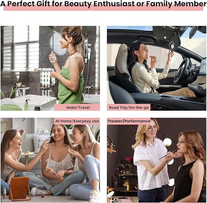 Travel Makeup Bag with LED Mirror Makeup Case with Light Up Mirror Portable Cosmetic Brush Organizer Bag with Adjustable Dividers for Cosmetics Makeup Brushes Toiletry (Pink)