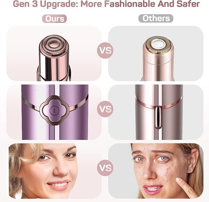 Facial Hair Removal for Women, Ladies Face Shaver(USB Rechargeable) for Chin Lip Neck Armpits and Peach Fuzz, Included 2 pc Replacement Heads