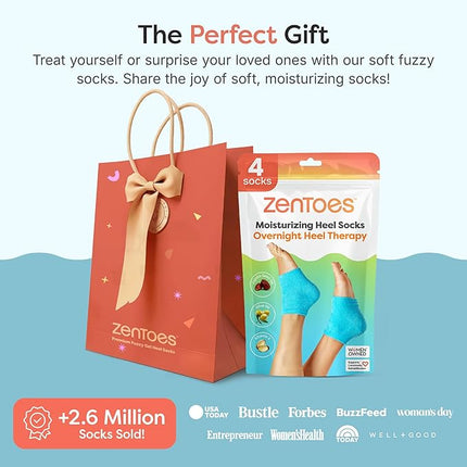 ZenToes Moisturizing Socks for Cracked Heel Treatment, Vitamin E, Olive Oil and Jojoba Oil Infused Heel Socks, Galentines Day Gifts, Self Care Gifts for Women (Fuzzy Blue, Regular)