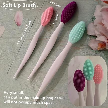 3 Pcs Lip Scrub Brush,Lip Scrubber Exfoliator,Double-Sided Silicone Lip Brush Tool for Men Women Lip Lightening, Lip Exfoliator Scrubber Tool for Dark Lips