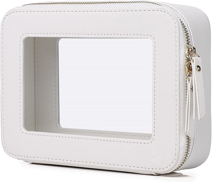 Pinkmik Clear Makeup Bag for Women Waterproof Travel Cosmetics and Toiletries Case Portable Makeup Oaganizer Bag Clear Car Bag with Zipper (White, M)