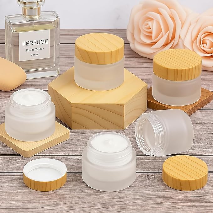 16Pcs Glass Cosmetic Container with Lid, 1 oz Frosted Glass Bottle, Reusable Empty Cosmetic Container Bottle for Lotion, Cream, Essential Oil, Scrub (30 Gram/30ml)
