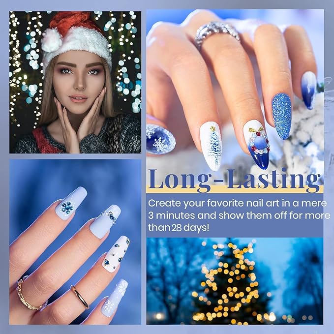 Beetles 6 Pcs Winter Christmas Gel Nail Polish Set- 5 Colors Glitter White Blue Silver Gel Polish Kit with Strengthener Reinforcement Nail Sticker Snowflakes Soak off UV LED Lamp Gifts for Girls