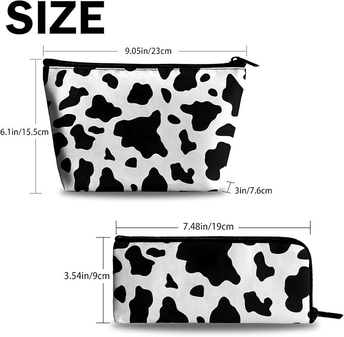 Cow Print Makeup Bag Cosmetic Bag for Women,1Pcs Large Capacity Makeup Bags and 1Pcs Pencil Case Makeup Brushes Storage Bag Travel Toiletry Bag Organizer