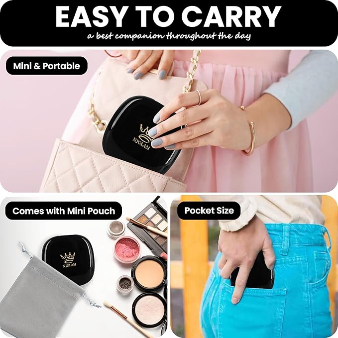 Compact LED Mirror, 3.9 inches 1X &10X Magnification, Auto ON/Off, USB Charging, 3 Light Setting & Dimmable, (Black)