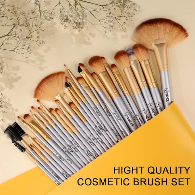 Vander Make up Brushes Set, 32Pcs Premium Synthetic Make up Brush, Eyeshadow Contour Foundation Blending Face Cosmetic Brush Travel Make up Brushes for Women, Girl (Gold)