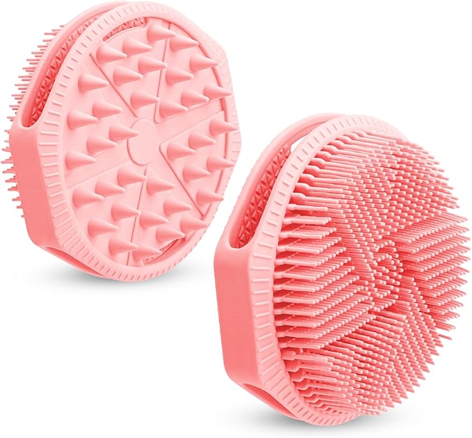 Silicone Shower Scrubber Women Men 2 Pcs Exfoliating Body Scrubber Exfoliator Scalp Non-Slip Hollow Hand Glove Loofah Alternative Deep Clean Wash Dual-Sided Durable Scrub Bath Essentials Pink Green