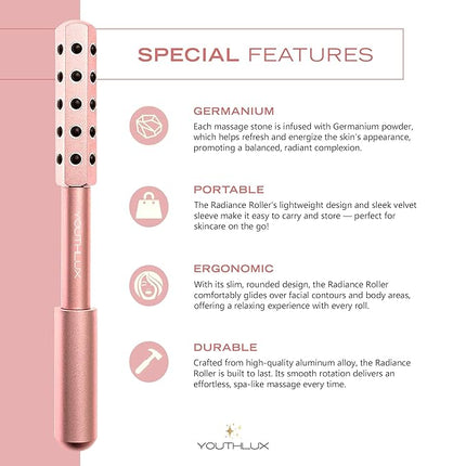 Radiance Roller - Germanium Stone Uplifting Face Beauty Massage Tool/Roller/Wand for Skin Tightening, De-Puffing, Sculpt/Lift, Anti-Aging | Uplift Face Roller, Facial Roller (Rose Gold)
