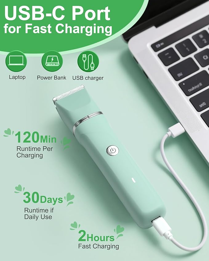 Electric Shaver for Women,3-in-1 Bikini Trimmer for Women & Body Shaver, IPX7 Waterproof,Hypoallergenic Ceramic Blades,USB-C Fast Charging,Travel Trimmer for Face, Legs,Bikini Line & Foil,Green