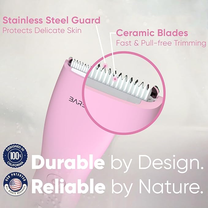Bikini Trimmer for Women, Pubic Hair Trimmer | Waterproof, USB-C Rechargeable, LED Light, Replaceable Blade | Electric Razors for Women, Electric Lady Shaver (Blush Pink)