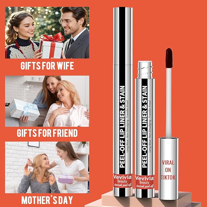 2pcs Lip Stain Peel Off - Lip Liner Stain Long Lasting Waterproof,2-in-1 Lip Liner with Tweezer Nude Matte,Non-Stick Cup,Highly Pigmented，Natural Finish,Stay On All Day,Perfect for Gift (Nude+Cocoa)