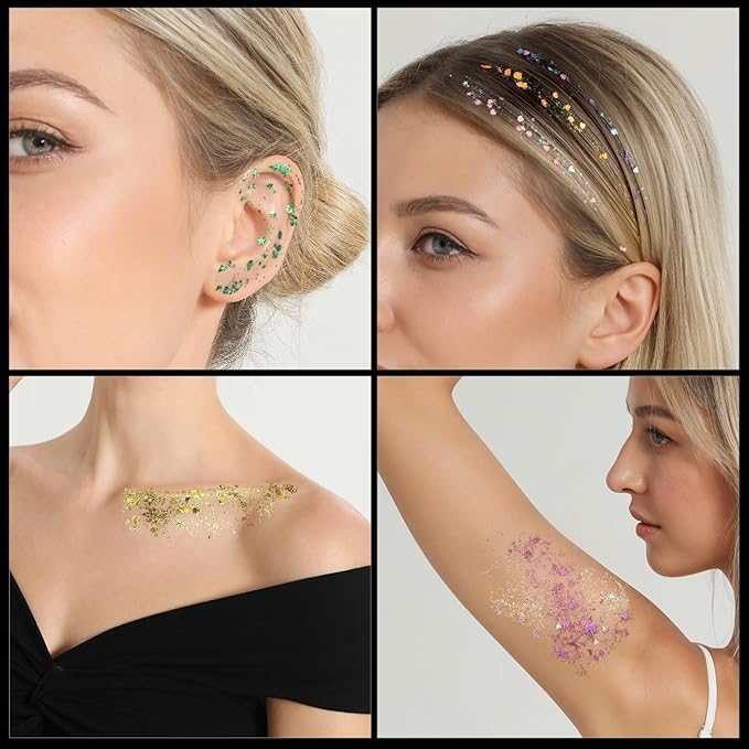 FANDAMEI Face Glitter Palette, 2PCS 8 Colors Glitter Gel for Face, Body Glitter for Women, Hair Glitter for Kids, Halloween Fairy Rave Mermaid Makeup Glitter