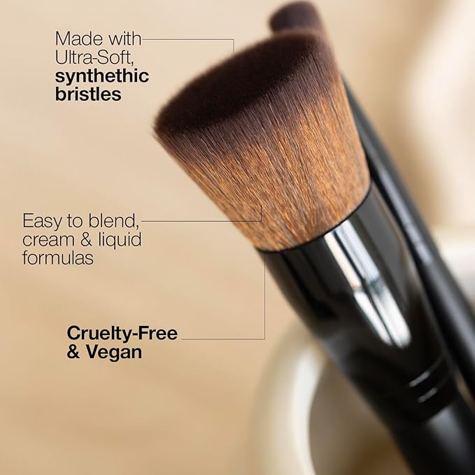 Palladio Flat Kabuki Brush, Professional Makeup Brush for Foundation, Face Blush, Powder, Cream, Contour & Highlight, Synthetic Bristles Provide Buildable Coverage for a Natural Even Looking Finish