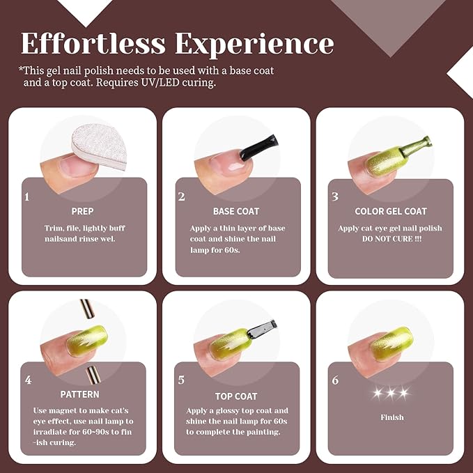 Cat Eye Gel Nail Polish, Crystal Galaxy Holographic Brown Cateye Gel Polish with Magnet, Silver Shimmer Glitter Velvet Soak Off UV LED Home Diy Manicure Fall Winter Colors GP0101