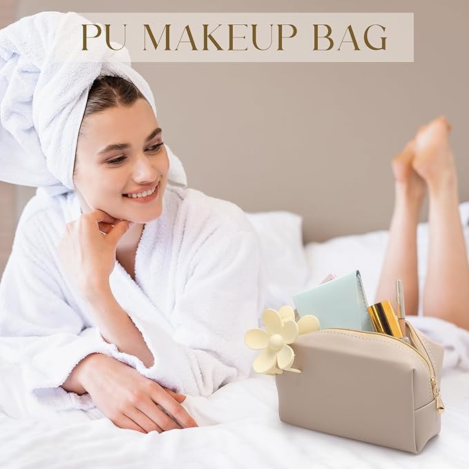 Kigeli 15 Pcs Aesthetic Makeup Bags PU Leather Cosmetic Pouches Waterproof Plain Toiletry Bags Makeup Pouches Bulk for Women Party Gift Travel Storage Organizer (Nude Color)