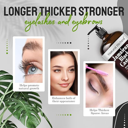 Natural Riches Jamaican Black Castor Oil Glass Bottle Pure Organic Cold Pressed for Hair Growth Skin Care for Dry Skin Conditioning Eyebrows Eyelashes Scalp and Nail Moisturizes & Repairs 16fl.oz.
