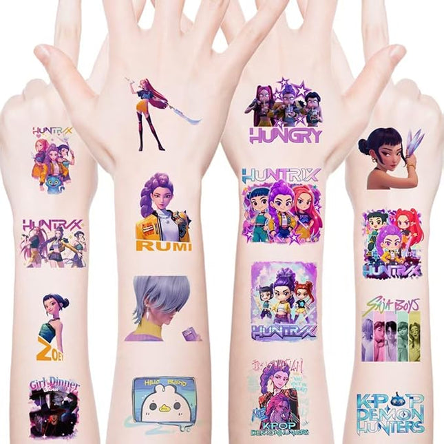 50Pcs Sheets Kpop Demon Temporary Tattoos for Kids, Cartoon Kpop Hunters Birthday Party Favors Gifts for Girl Boys Home Activity Class Prizes Carnival Christmas Rewards