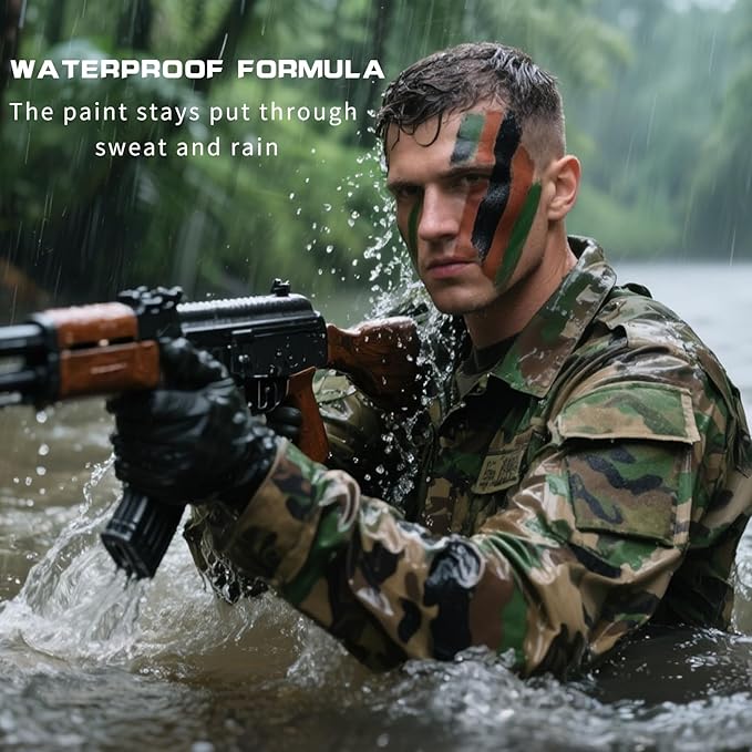 MEICOLY 3PCS Camo Face Paint Stick,Waterproof Hunting Army Military Face Paint,Black Green Brown Maroon Eye Black Stick for Baseball/Softball/Football,Camo Accessories